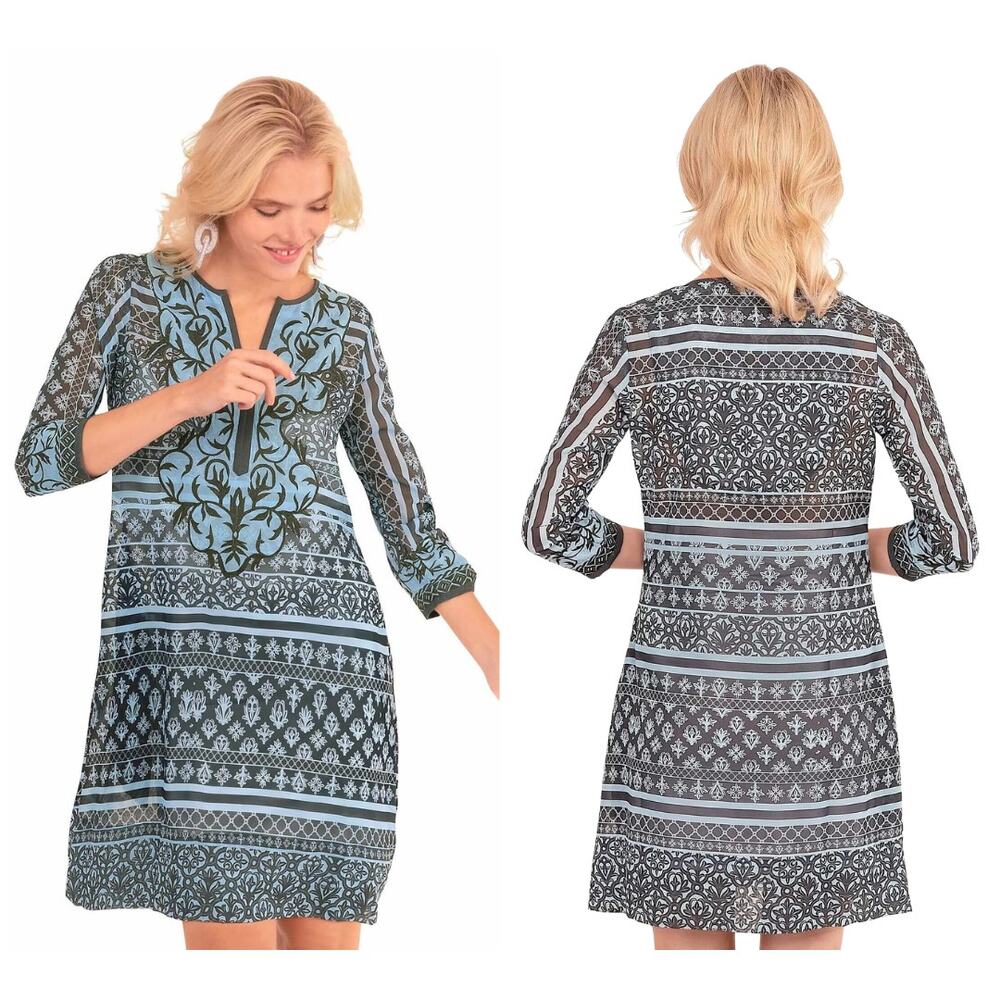 Gretchen Scott Embroidered Patchwork Swing Dress Boho Cottagecore Casual Flowy S